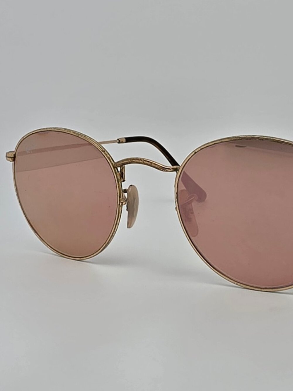 Ray-Ban RB3447-N 001/Z2 Round Arista Gold Frame Rose Mirror Flat Lens Sunglasses